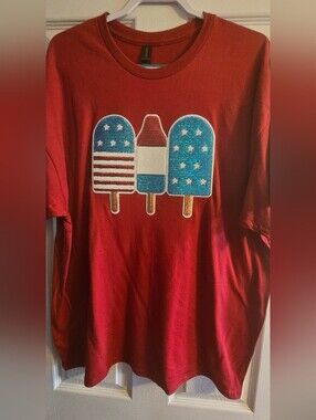 Gildan Red T-Shirt with Patriotic Popsicle Graphics